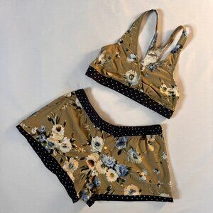 Mamajamas Sage Green Matching Floral and Polka-dot Loungewear Set